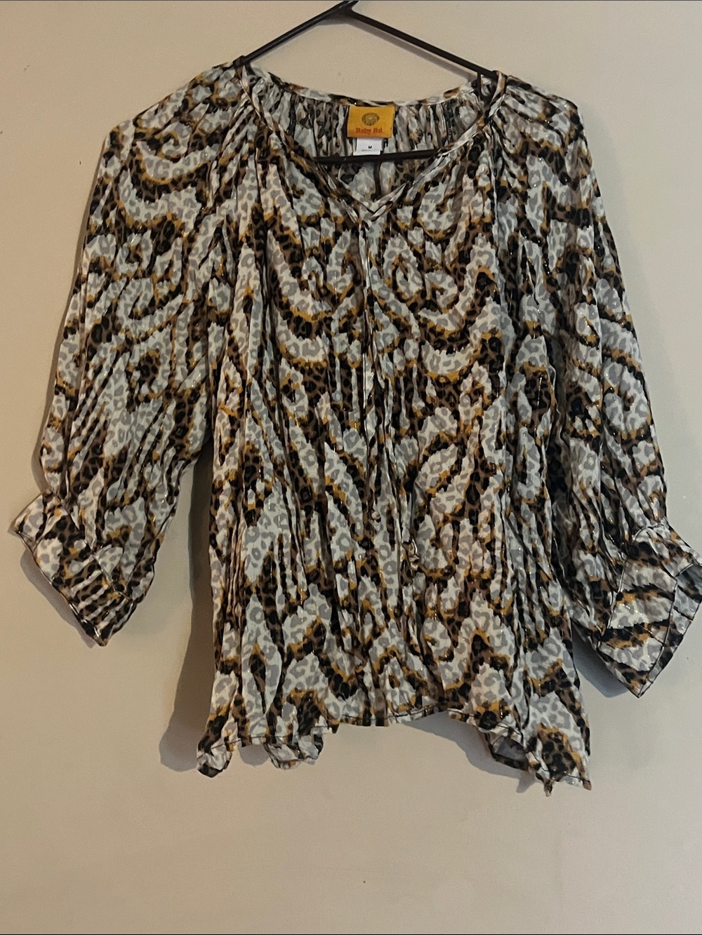 White & Brown Printed Peasant Blouse